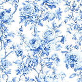 Chic Royal Blue Toile Roses Floral Pattern Soft シェルパブランケット