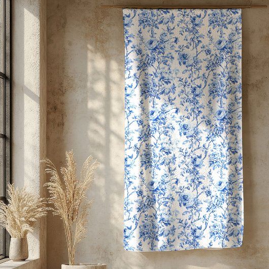 Chic Royal Blue Toile Roses Floral Pattern Soft シェルパブランケット