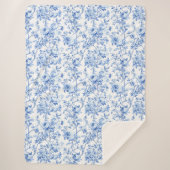 Chic Royal Blue Toile Roses Floral Pattern Soft シェルパブランケット (正面)