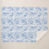 Chic Royal Blue Toile Roses Floral Pattern Soft シェルパブランケット (正面(横))