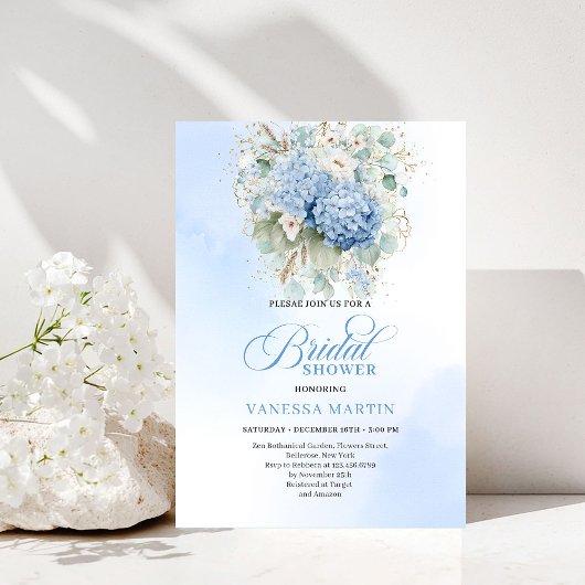 Chic Rustic Bohemian Blue Hydrangeas Bridal Shower 招待状