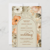 Chic Rustic Boho Copper Beige Olive Floral Wedding 招待状 (正面)