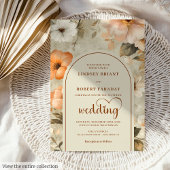 Chic Rustic Boho Copper Beige Olive Floral Wedding 招待状