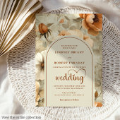 Chic Rustic Boho Terra Cotta Ivory Floral Wedding 招待状