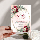 Chic Rustic Burgundy Peony Gold Baby Shower Invite 招待状
