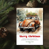 Chic rustic Christmas scene red car card style シーズンカード