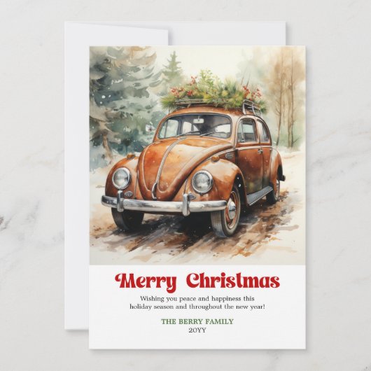 Chic rustic Christmas scene red car card style シーズンカード (正面)