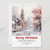 Chic rustic holiday scene minimalist pink city シーズンカード (正面)