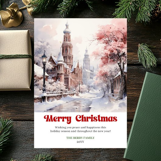 Chic rustic holiday scene minimalist pink city シーズンカード