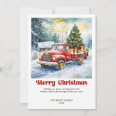 Chic Rustic Red Truck Christmas Scene Greeting  シーズンカード (正面)