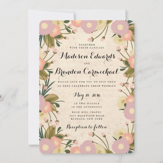 Chic Rustic Watercolor Floral Canvas Wedding 招待状 (正面)