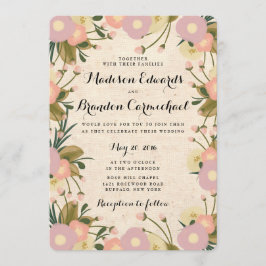 Chic Rustic Watercolor Floral Canvas Wedding 招待状
