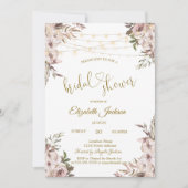 Chic Rustical Flowers String Lights Bridal Shower 招待状 (正面)