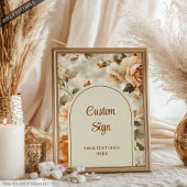 Chic Rusty Beige Sage Green Floral Personalized  ポスター