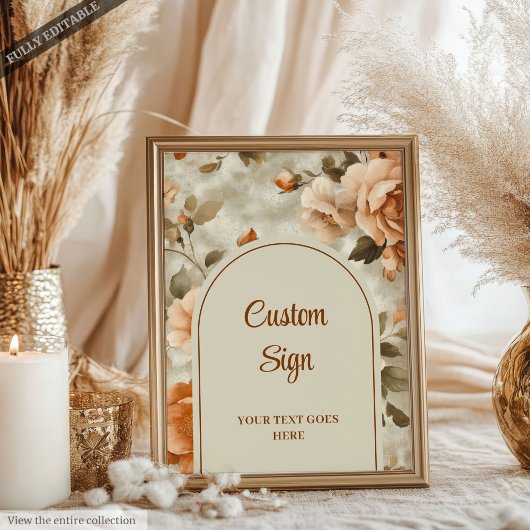 Chic Rusty Beige Sage Green Floral Personalized  ポスター