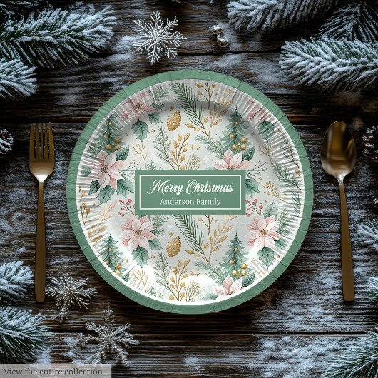 Chic Sage and Gold Paper Plates Luxury Holiday  ペーパープレート