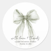 Chic Sage Bow Watercolor Bridal Shower Thank You ラウンドシール (正面)