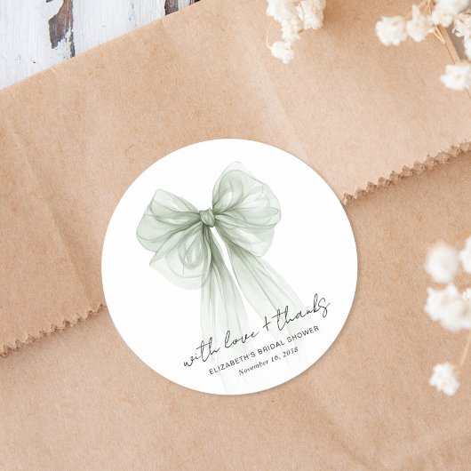 Chic Sage Bow Watercolor Bridal Shower Thank You ラウンドシール