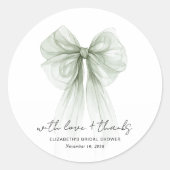 Chic Sage Bow Watercolor Bridal Shower Thank You ラウンドシール (正面)