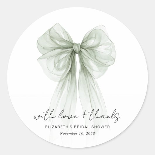 Chic Sage Bow Watercolor Bridal Shower Thank You ラウンドシール (正面)