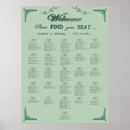 Chic Sage Eucalyptus Green Wedding Seating Chart   ポスター (正面)