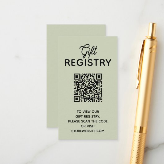 Chic Sage Green Baby Shower Registry QR Code エンクロージャーカード (正面/裏面インサイチュ)
