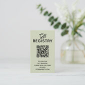 Chic Sage Green Baby Shower Registry QR Code エンクロージャーカード (スタンド正面)
