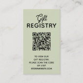 Chic Sage Green Baby Shower Registry QR Code エンクロージャーカード (正面)