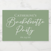 Chic Sage Green Bachelorette Party Custom Mini スパークリングワインラベル (シングルラベル)