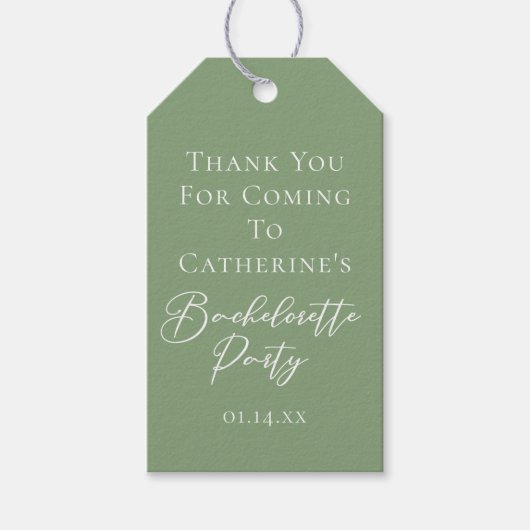 Chic Sage Green Bachelorette Party Personalized ギフトタグ (正面)