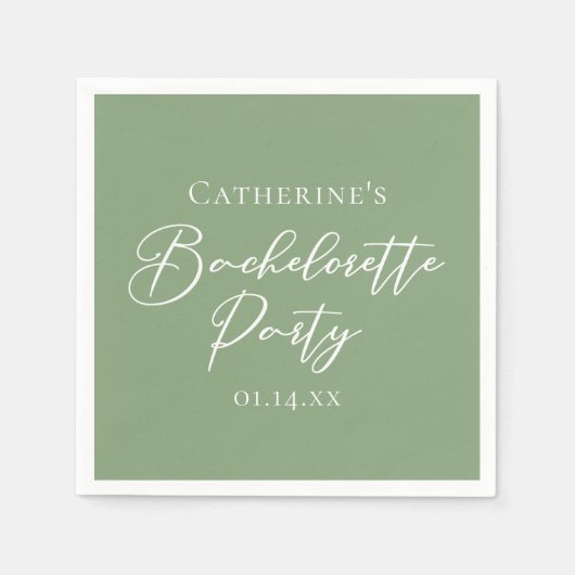 Chic Sage Green Bachelorette Party Personalized スタンダードカクテルナプキン (正面)