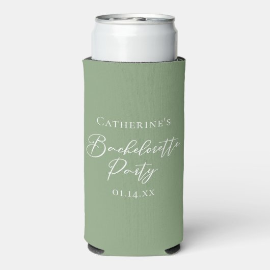 Chic Sage Green Bachelorette Party Personalized スリム缶クーラー (Seltzer裏面)