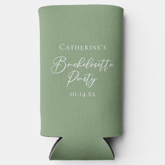 Chic Sage Green Bachelorette Party Personalized スリム缶クーラー (正面)