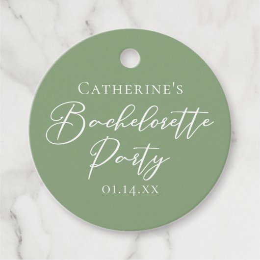 Chic Sage Green Bachelorette Party Personalized フェイバータグ (正面)