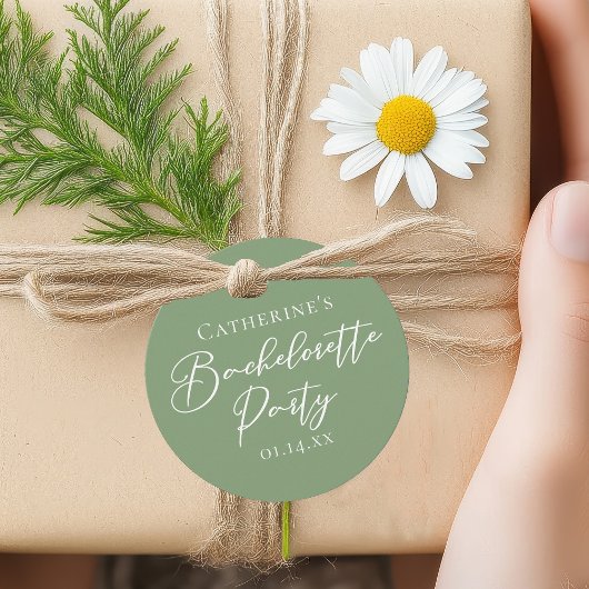 Chic Sage Green Bachelorette Party Personalized フェイバータグ