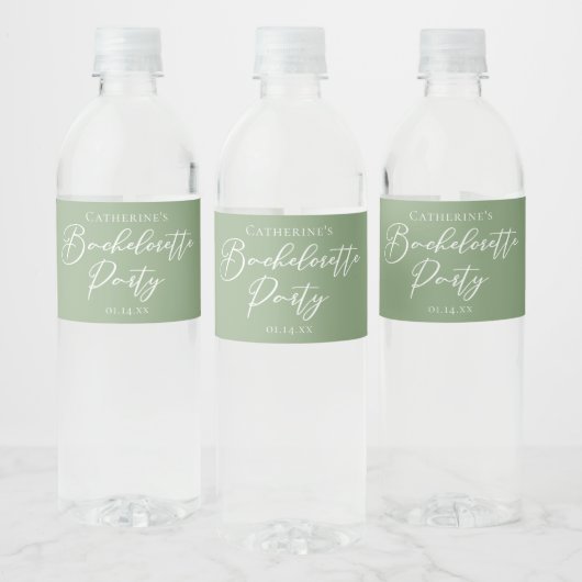 Chic Sage Green Bachelorette Party Personalized ペットボトルラベル (ボトル)