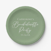 Chic Sage Green Bachelorette Party Personalized ペーパープレート (正面)