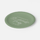 Chic Sage Green Bachelorette Party Personalized ペーパープレート (アングル)