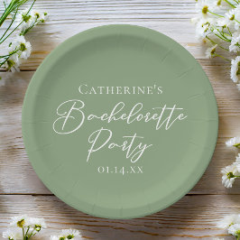 Chic Sage Green Bachelorette Party Personalized ペーパープレート