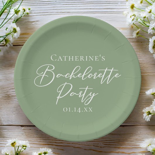 Chic Sage Green Bachelorette Party Personalized ペーパープレート