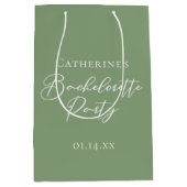 Chic Sage Green Bachelorette Party Personalized ミディアムペーパーバッグ (正面)