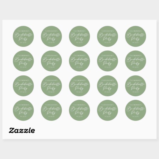 Chic Sage Green Bachelorette Party Personalized ラウンドシール (シート)