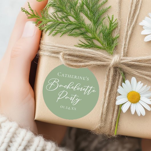 Chic Sage Green Bachelorette Party Personalized ラウンドシール