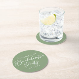 Chic Sage Green Bachelorette Party Personalized ラウンドペーパーコースター