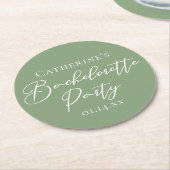 Chic Sage Green Bachelorette Party Personalized ラウンドペーパーコースター (アングル)