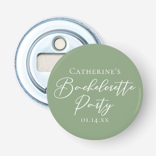 Chic Sage Green Bachelorette Party Personalized 栓抜き (正面)