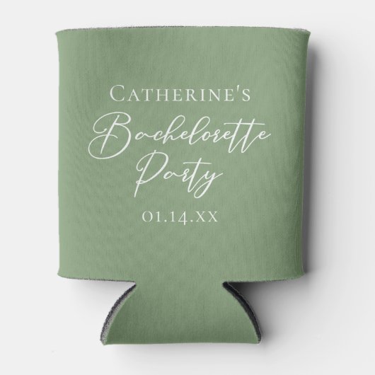 Chic Sage Green Bachelorette Party Personalized 缶クーラー (正面)