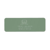 Chic Sage Green botanical crest monogram wedding ラベル (正面)