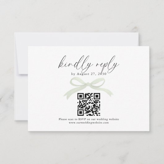 Chic Sage Green Bow Ribbon QR Code Wedding Rsvp (正面)
