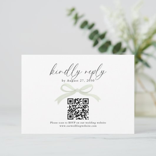 Chic Sage Green Bow Ribbon QR Code Wedding Rsvp (スタンド正面)